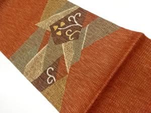 紐通し幾何学に抽象模様織出し袋帯